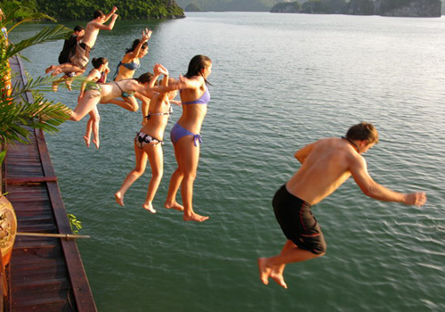 Swimming in Halong Bay